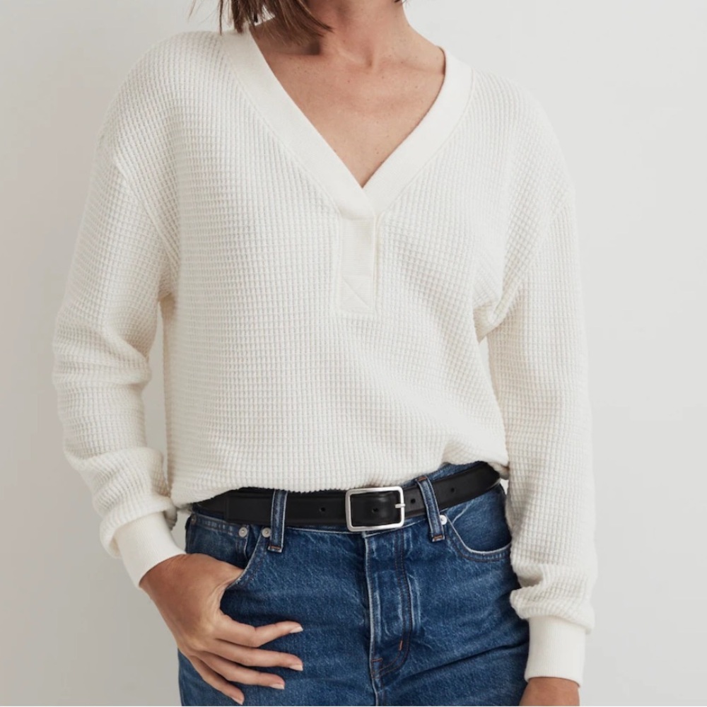 NWT Madewell White Brushed Waffle V-Neck Tee